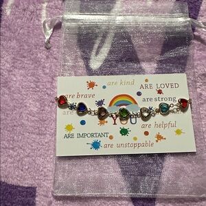 Dainty Multicolor Heart Charm Fashion Bracelet with Positive Affirmations Card